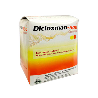 DICLOXMAN-500 ยาปฏิชีวนะ Dicloxacillin 500mg บรรจุ 10 แคปซูล/แผง