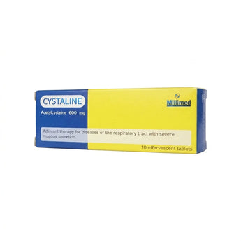 Cystaline ซิสทาลีน ยาละลายเสมหะเม็ดฟู่ Acetylcysteine 600 mg หลอด 10 เม็ด
