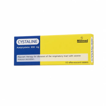 Cystaline ซิสทาลีน เม็ดฟู่ละลายเสมหะ acetylcysteine 600 mg หลอด 10 เม็ด จาก Millimed