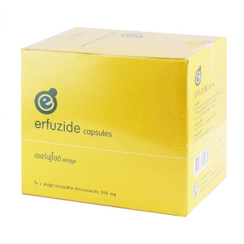 Erfuzide เออร์ฟูไซด์ ยาแคปซูลแก้ท้องเสีย Nifuroxazide 200 มก. บรรจุแผง 12 แคปซูล