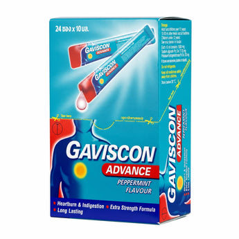Gaviscon Advance กาวิสคอนแบบซอง สูตรเข้มข้น ยาลดกรดไหลย้อน 24 ซอง x 10 มล