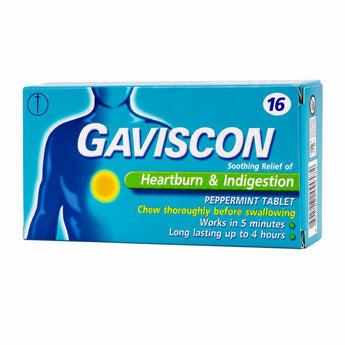 Gaviscon Peppermint ชนิดเม็ดเคี้ยว กาวิสคอนแบบเม็ด ยาลดกรดไหลย้อน 16 เม็ด