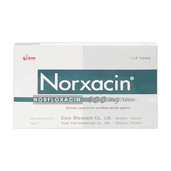 Norxacin ยาปฏิชีวนะ Norfloxacin 400 mg บรรจุ 8 เม็ด