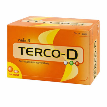 Terco-D เทอโกดี ยาแก้ไอ Dextromethorphan Guaifenesin Terpin Hydrate ชนิดเม็ด บรรจุ 10 เม็ดต่อแผง
