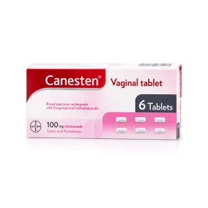 Canesten คาเนสเทน ยาสอดช่องคลอด รักษาเชื้อรา 100mg 6 เม็ด
