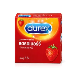 Durex Strawberry ถุงยางอนามัยกลิ่นสตรอเบอร์รี ขนาด 52.5 มม.
