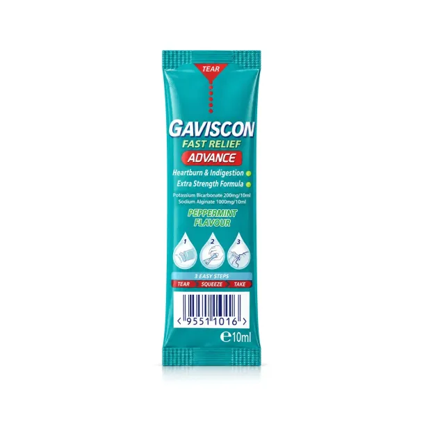 Gaviscon Advance กาวิสคอนแบบซอง สูตรเข้มข้น ยาลดกรดไหลย้อน พกพาสะดวก
