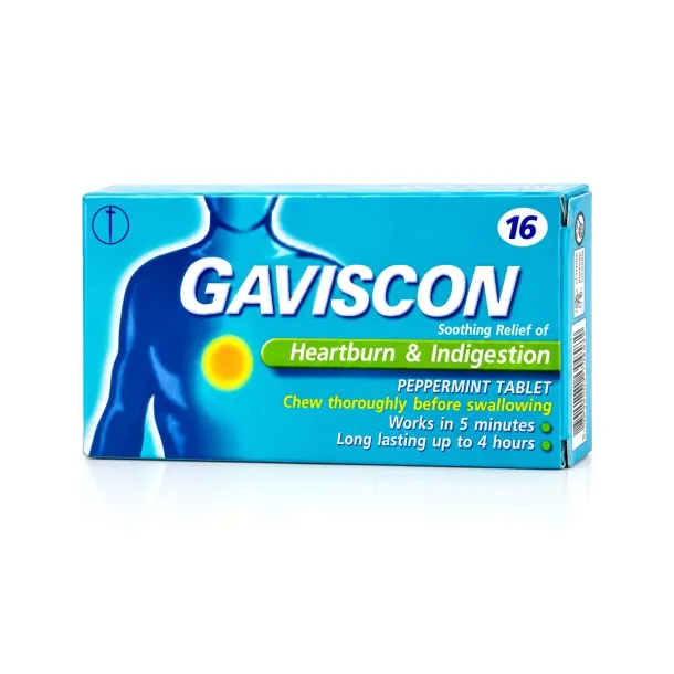 Gaviscon Peppermint (กาวิสคอนแบบเม็ด) ยาลดกรดไหลย้อน เคี้ยวตอนไหน