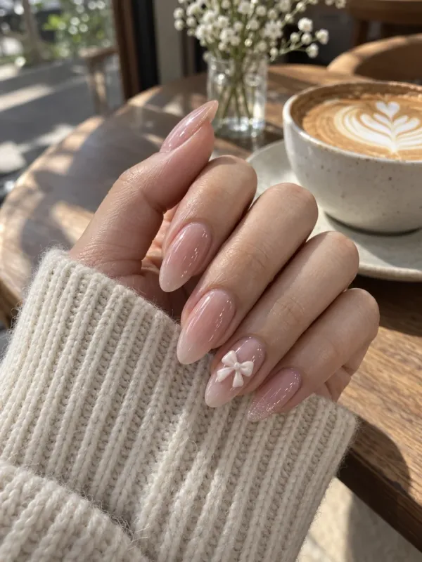 ลายเล็บเจลชมพูนู้ดเงา (Glossy Nude Pink)