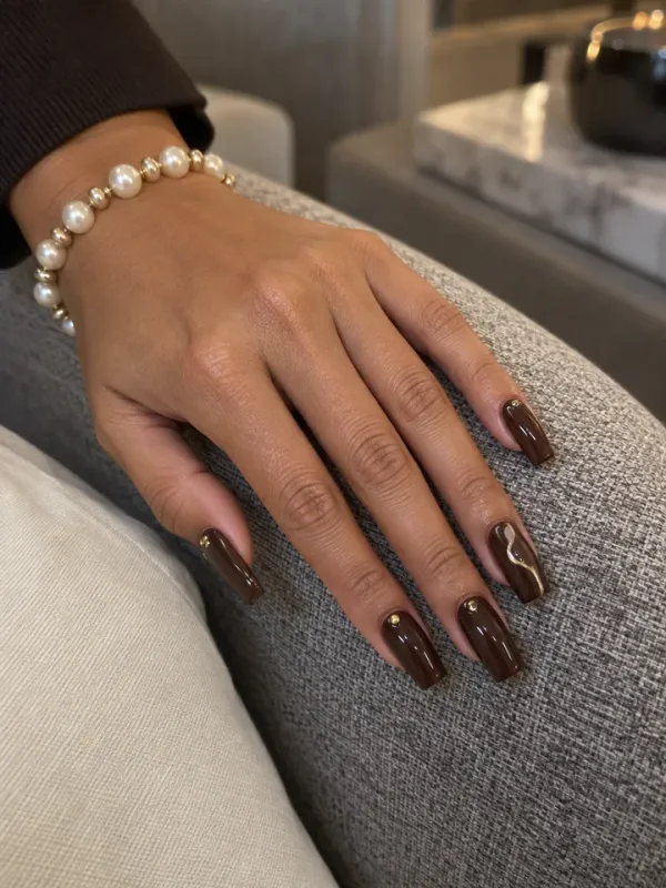 Chocolate Brown gel nail design