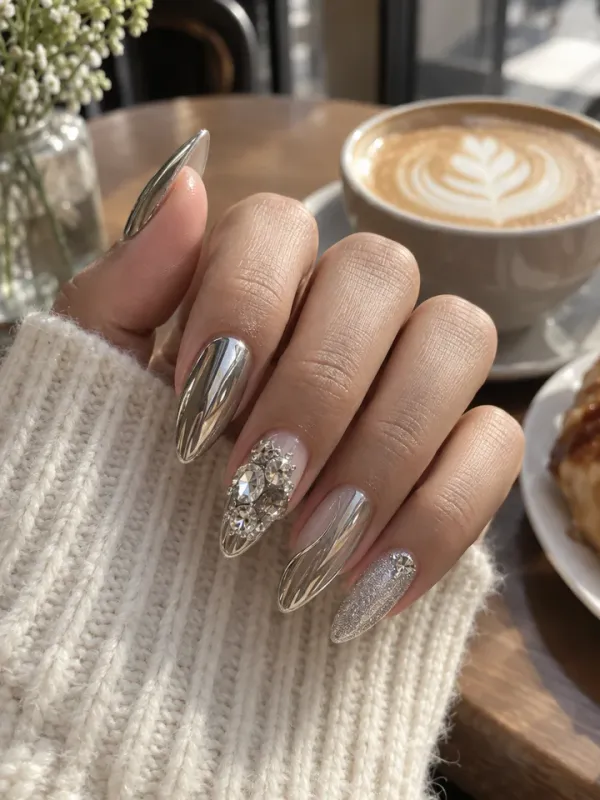 Mirror Metallic gel nail design