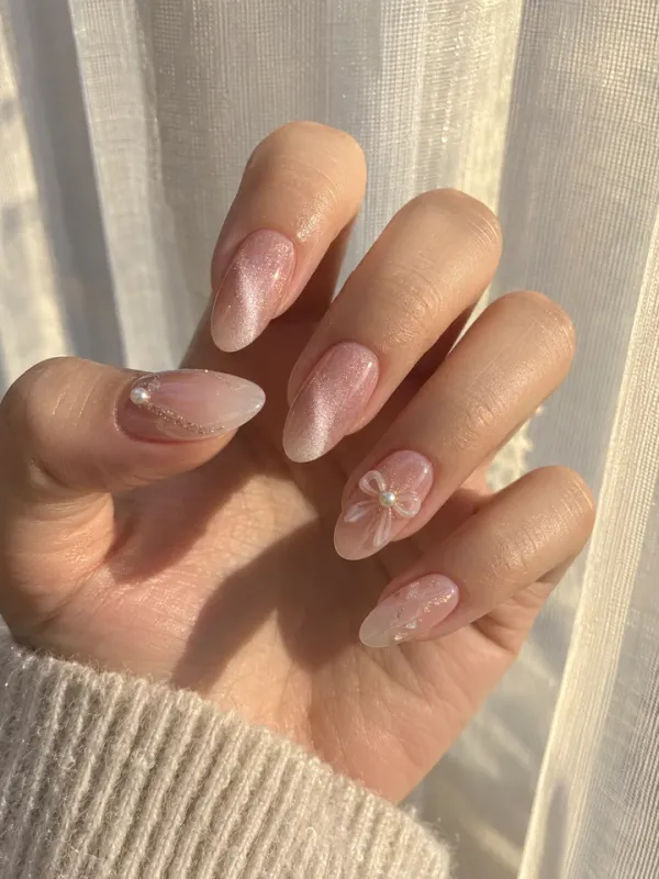 Korean Pink Magnet gel nail design