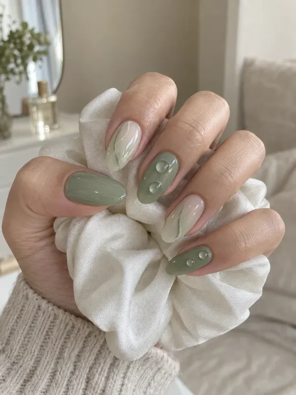 Sage Green gel nail design