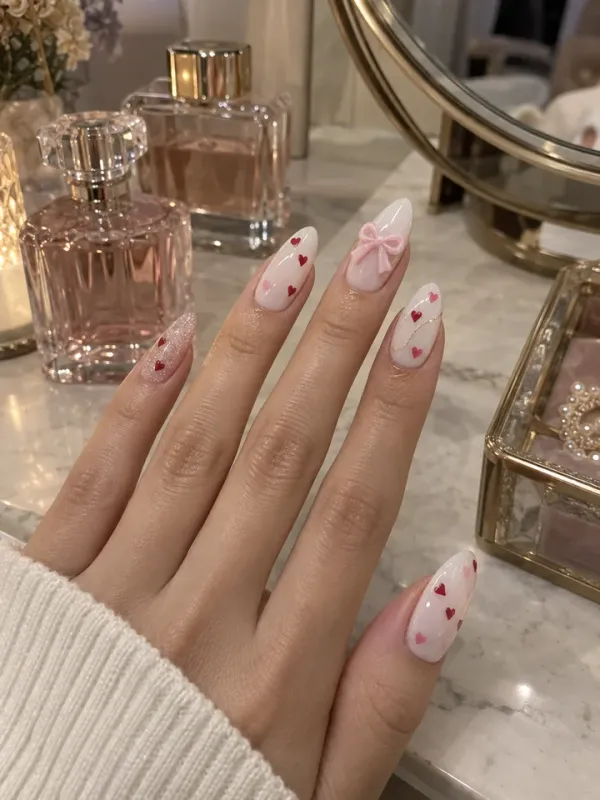 ลายเล็บเจลหัวใจหลายดวง (Heart Pattern)