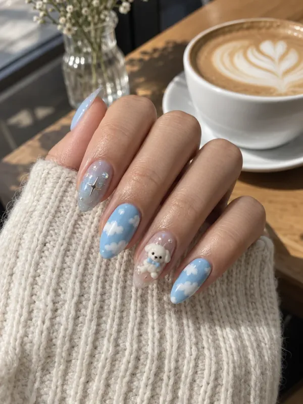 Clouds gel nail design