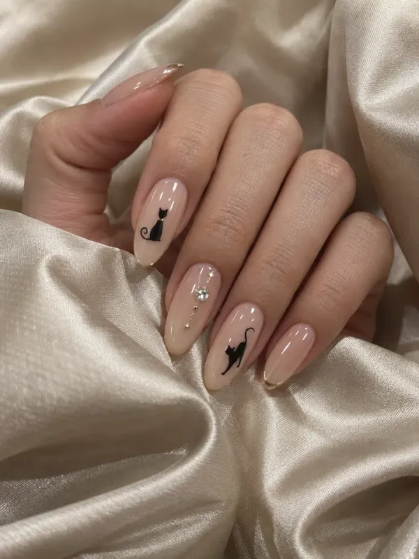 Black Cat gel nail design