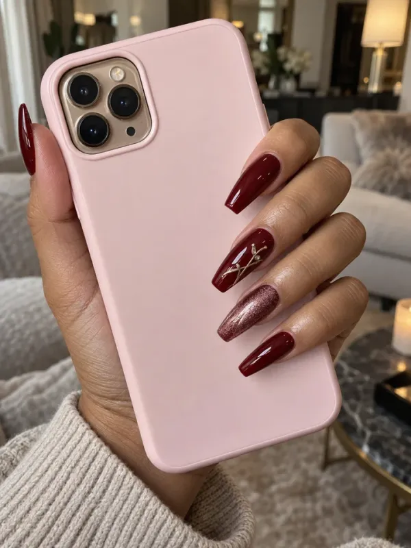 Deep Wine gel nail design