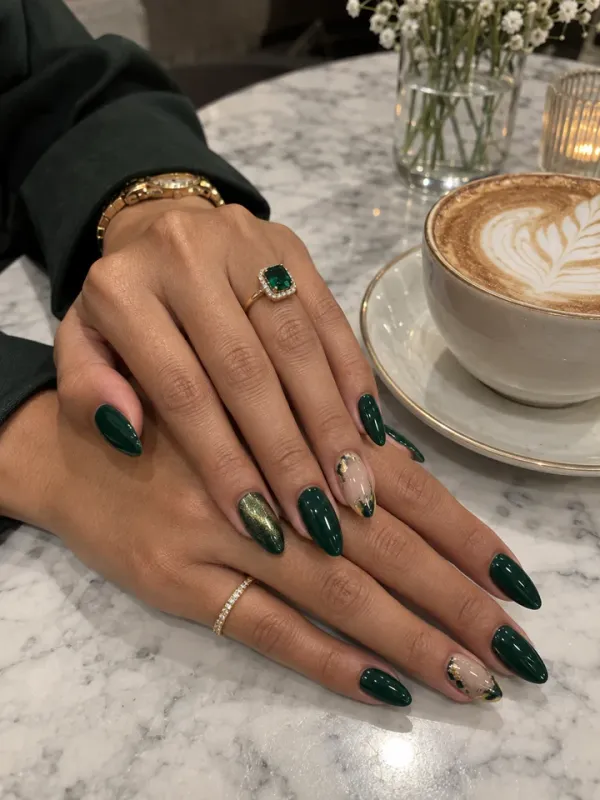 ลายเล็บเจลเขียวมรกต (Emerald)