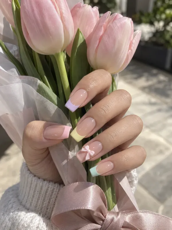Pastel French gel nail design