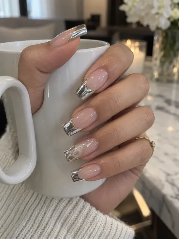Chrome French gel nail design