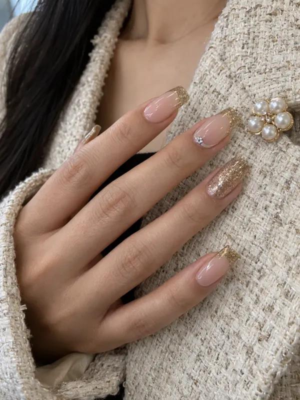 Glitter French gel nail design