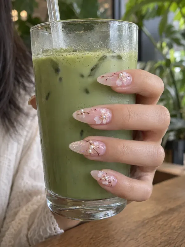 Cherry Blossom gel nail design
