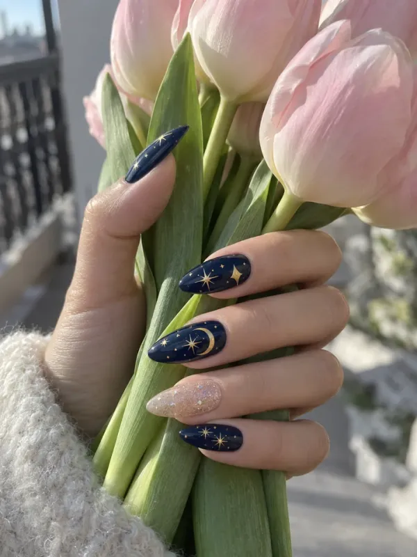 Starry Night gel nail design