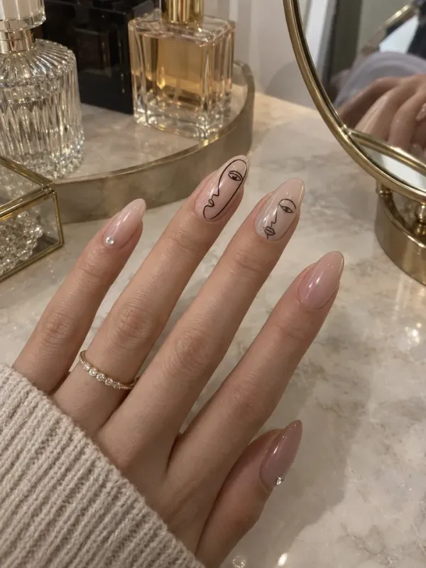 Face Line Art gel nail design