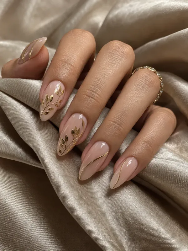 ลายเล็บเจลใบไม้ทอง (Golden Leaves)