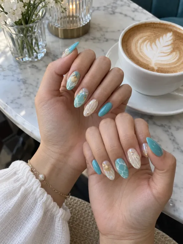 Beach Summer gel nail design