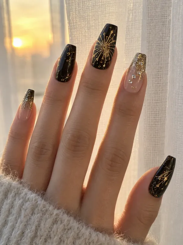 New Year Sparkle gel nail design