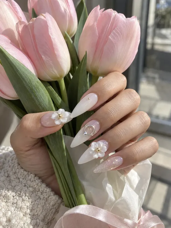 3D Camellia gel nail design