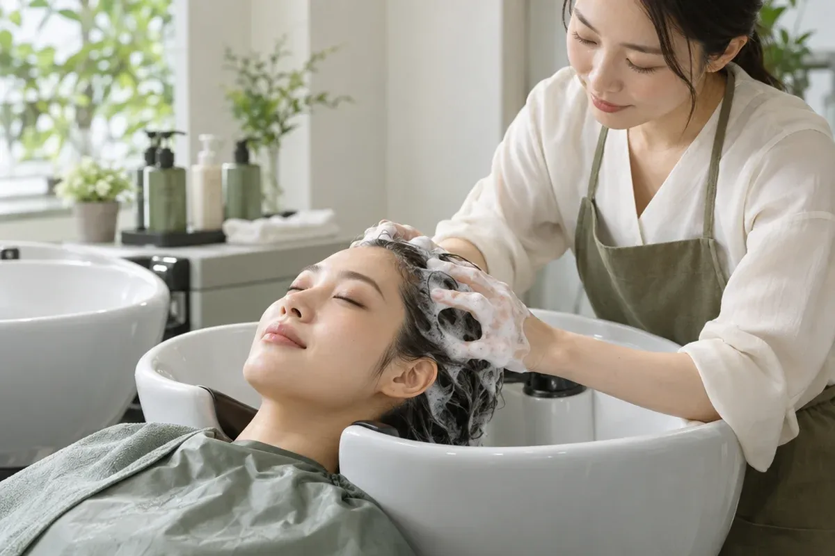 Hair wash and scalp massage after a haircut