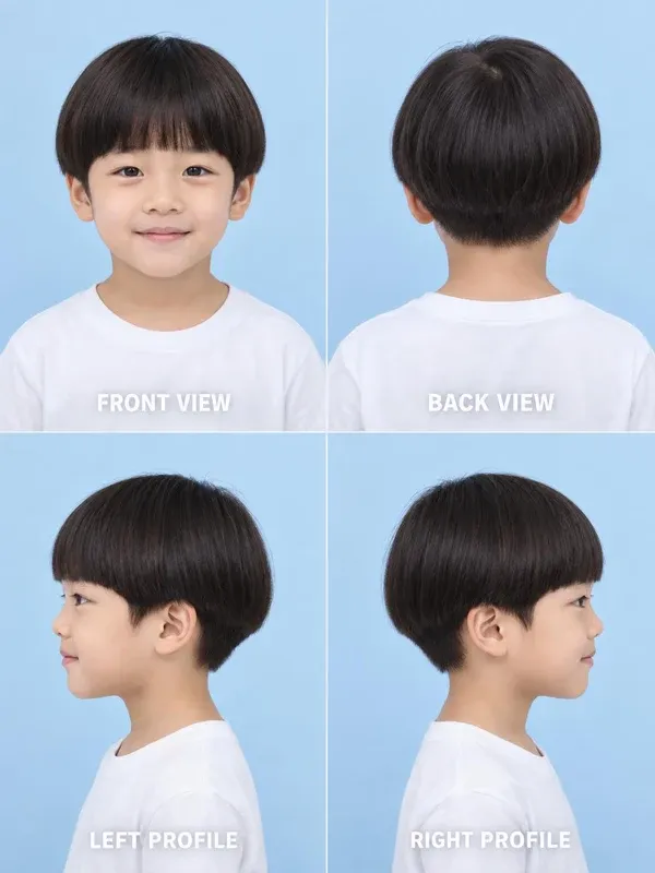 ทรงกะลา (Bowl Cut) ทรงผมเด็กชาย มุมหน้า หลัง ข้างซ้าย ข้างขวา