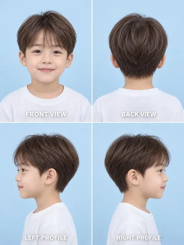 ทรงหน้าม้าซีทรู (See-Through Bangs) ทรงผมเด็กชาย มุมหน้า หลัง ข้างซ้าย ข้างขวา