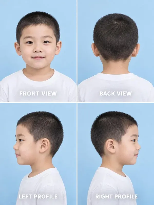 ทรงเกรียน (Buzz Cut) ทรงผมเด็กชาย มุมหน้า หลัง ข้างซ้าย ข้างขวา