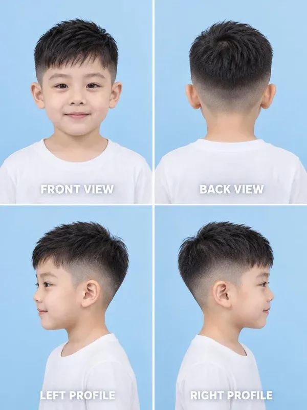 ทรงรองทรงสูง (High Fade) ทรงผมเด็กชาย มุมหน้า หลัง ข้างซ้าย ข้างขวา