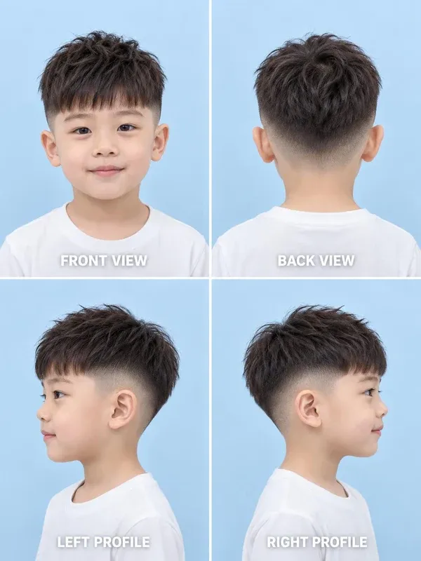 ทรงสกินเฟดครอป (Skin Fade Crop) ทรงผมเด็กชาย มุมหน้า หลัง ข้างซ้าย ข้างขวา
