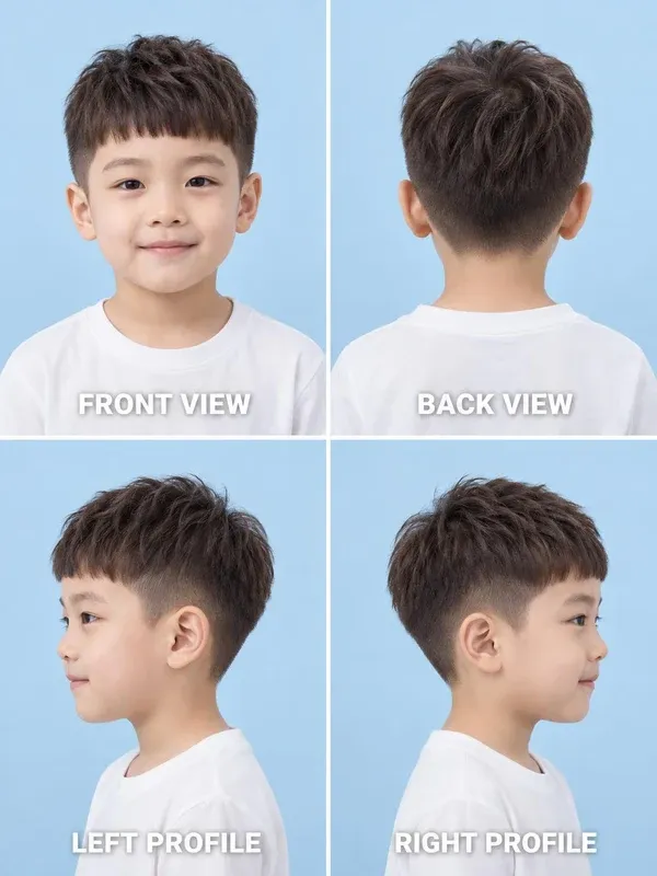 ทรงเฟรนช์ครอป (French Crop) ทรงผมเด็กชาย มุมหน้า หลัง ข้างซ้าย ข้างขวา