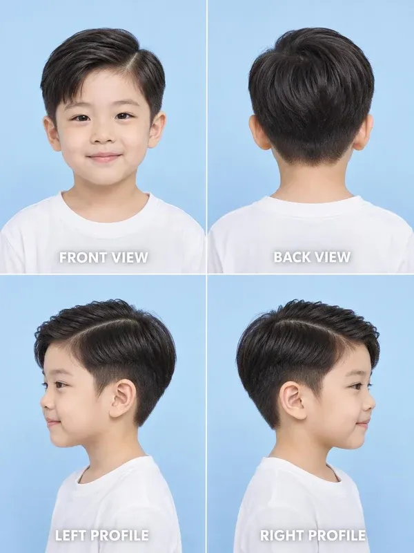 ทรงแสกข้างสุภาพ (Side Part) ทรงผมเด็กชาย มุมหน้า หลัง ข้างซ้าย ข้างขวา