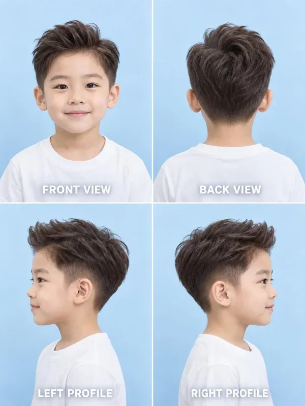 ทรงควิฟฟ์ (Quiff) ทรงผมเด็กชาย มุมหน้า หลัง ข้างซ้าย ข้างขวา