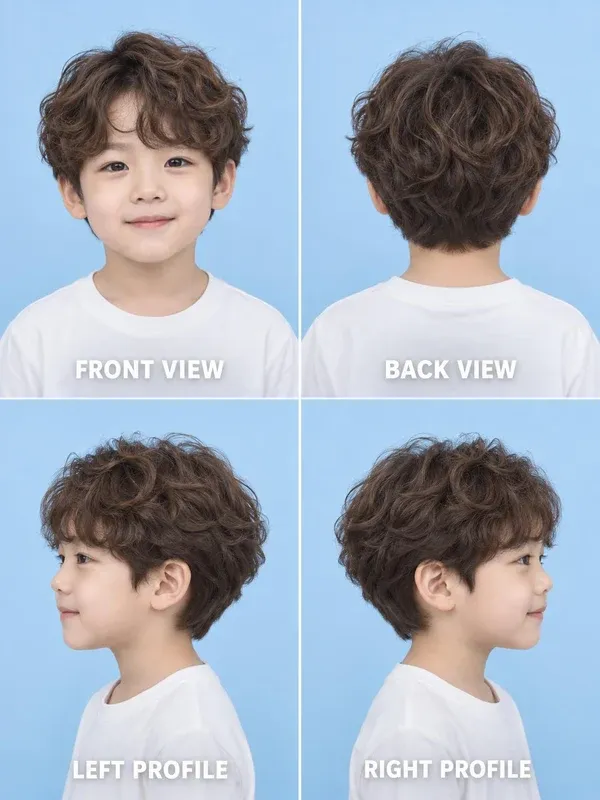 ทรงดัดลอนเกาหลี (Korean Kids Perm) ทรงผมเด็กชาย มุมหน้า หลัง ข้างซ้าย ข้างขวา