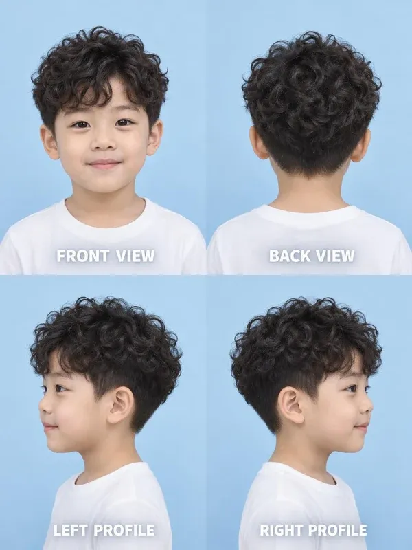 ทรงหยิกธรรมชาติ (Natural Curly) ทรงผมเด็กชาย มุมหน้า หลัง ข้างซ้าย ข้างขวา
