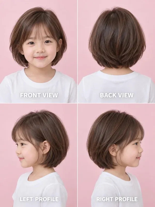 Short Layered hairstyle for girls, front, back, left and right views