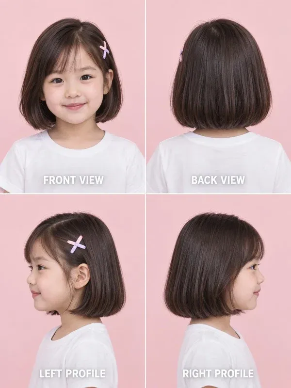 Bob with Clips hairstyle for girls, front, back, left and right views