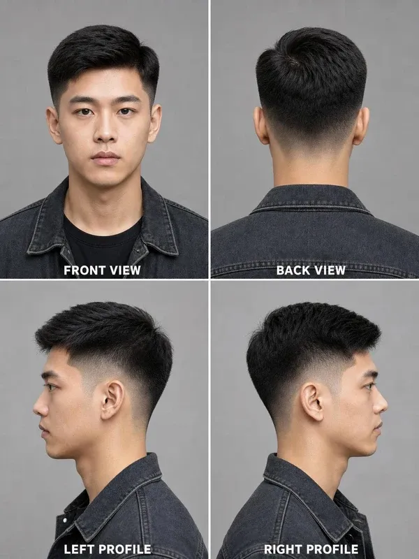 High Taper men's hairstyle — front, back, left & right profile