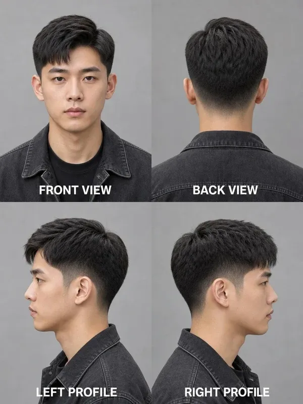 Mid Taper men's hairstyle — front, back, left & right profile