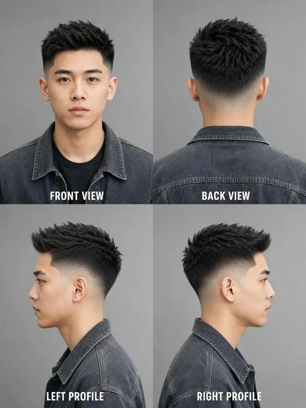 Skin Fade men's hairstyle — front, back, left & right profile