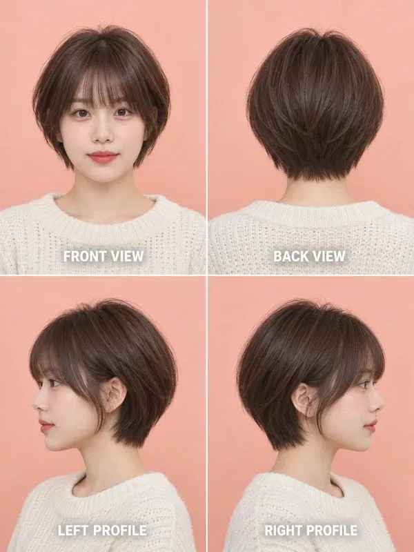 ผมสั้นซอยทุยหน้าม้า (Soi Tui with Full Bangs) มุมหน้า หลัง ข้างซ้าย ข้างขวา สำหรับผู้หญิง