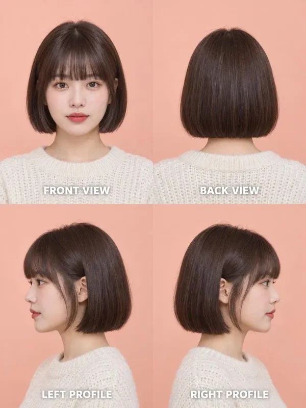 บ๊อบหน้าม้า (Bob with Bangs) มุมหน้า หลัง ข้างซ้าย ข้างขวา สำหรับผู้หญิง
